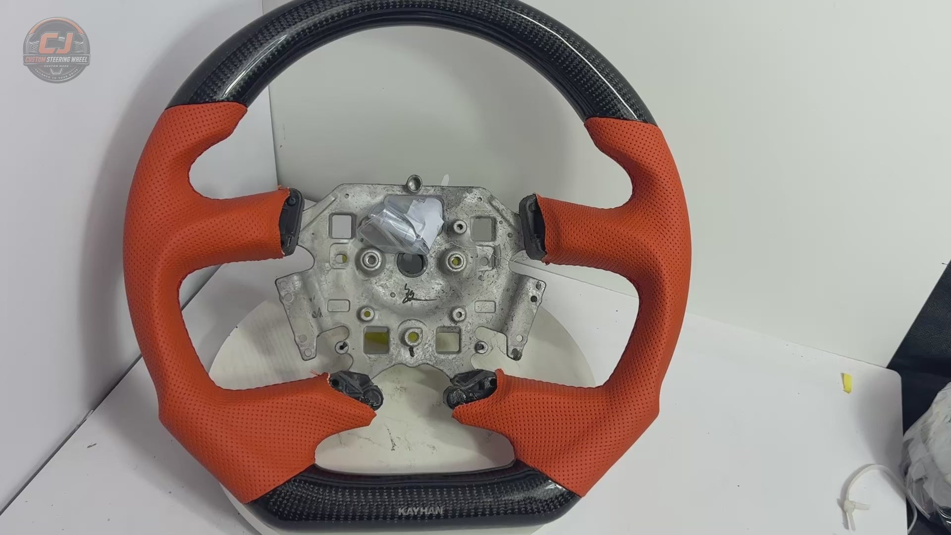Ford Falcon FG FG X carbon fiber and orange leather custom steering wheel product video by CJ Mod Garage