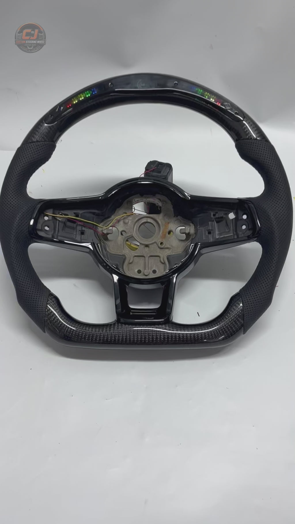 VW Golf GTI Mk7 2013 to 2020 white background video of LED carbon fiber steering wheel shell CJ Mod Garage