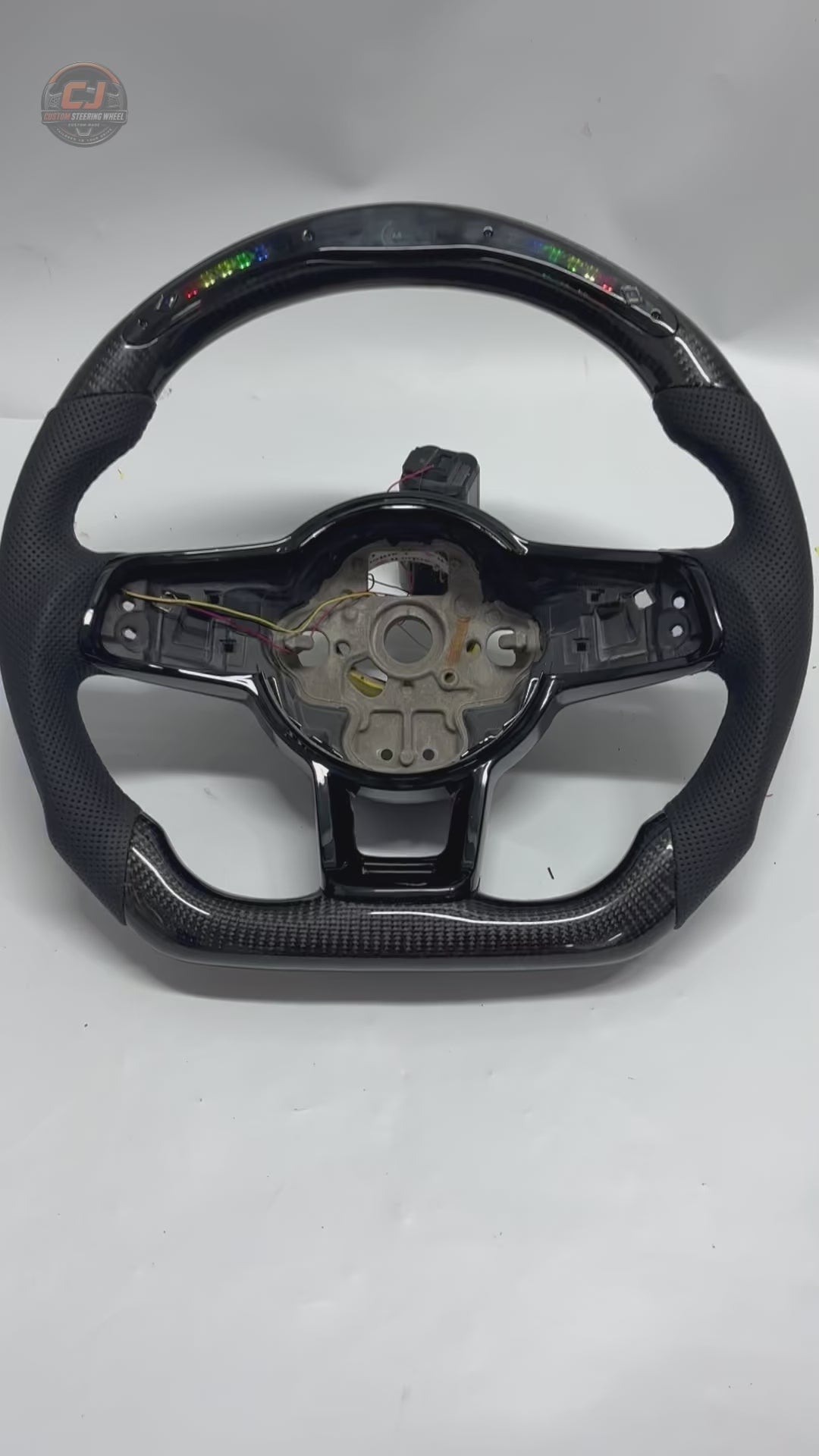 VW Golf GTI Mk7 2013 to 2020 white background video of LED carbon fiber steering wheel shell CJ Mod Garage