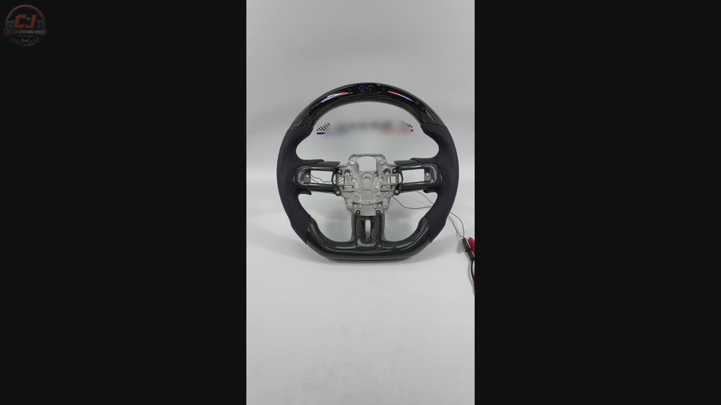 FOR Ford Mustang S550/GT 2015-2023 Carbon Fiber Steering Wheel, Black Carbon Fiber & Black Perforated Leather & LED - CJ Mod Garage & Video Showcase