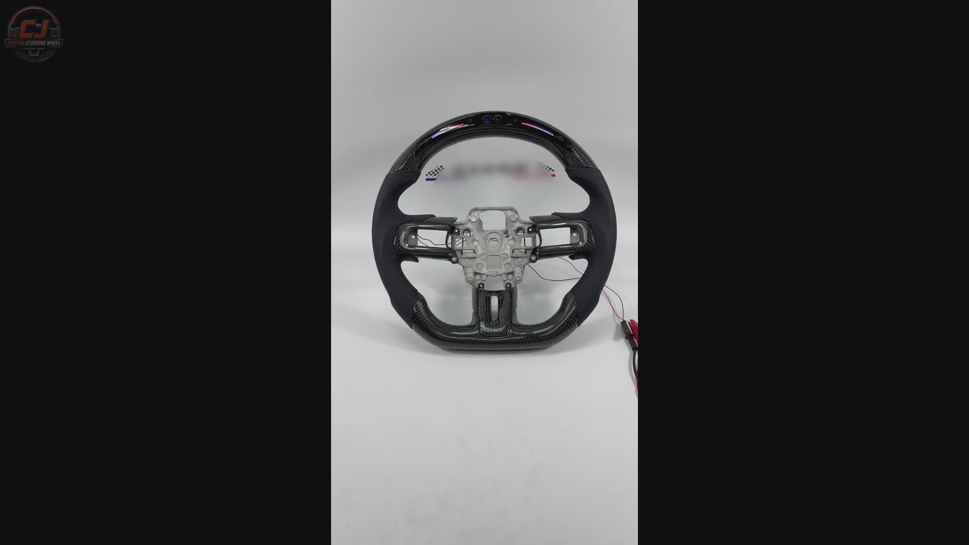 FOR Ford Mustang S550/GT 2015-2023 Carbon Fiber Steering Wheel, Black Carbon Fiber & Black Perforated Leather & LED - CJ Mod Garage & Video Showcase