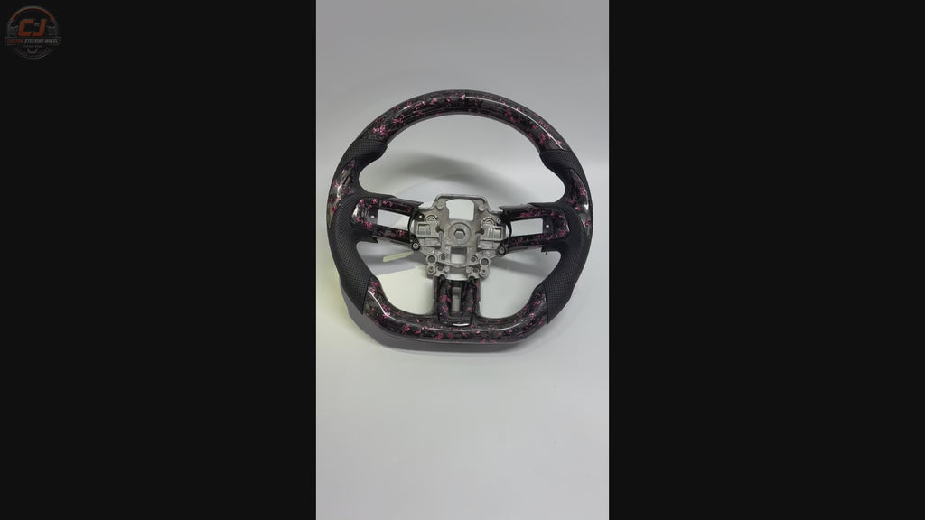 FOR Ford Mustang S550/GT 2015-2023 Carbon Fiber Steering Wheel - Pink Forged Carbon Fiber & Black Perforated Leather - CJ Mod Garage & Video Showcase