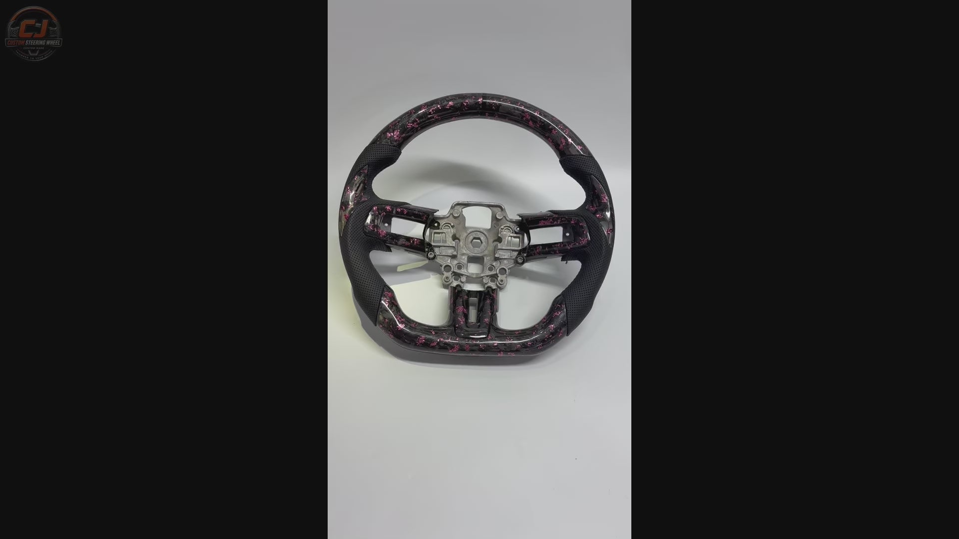 FOR Ford Mustang S550/GT 2015-2023 Carbon Fiber Steering Wheel - Pink Forged Carbon Fiber & Black Perforated Leather - CJ Mod Garage & Video Showcase
