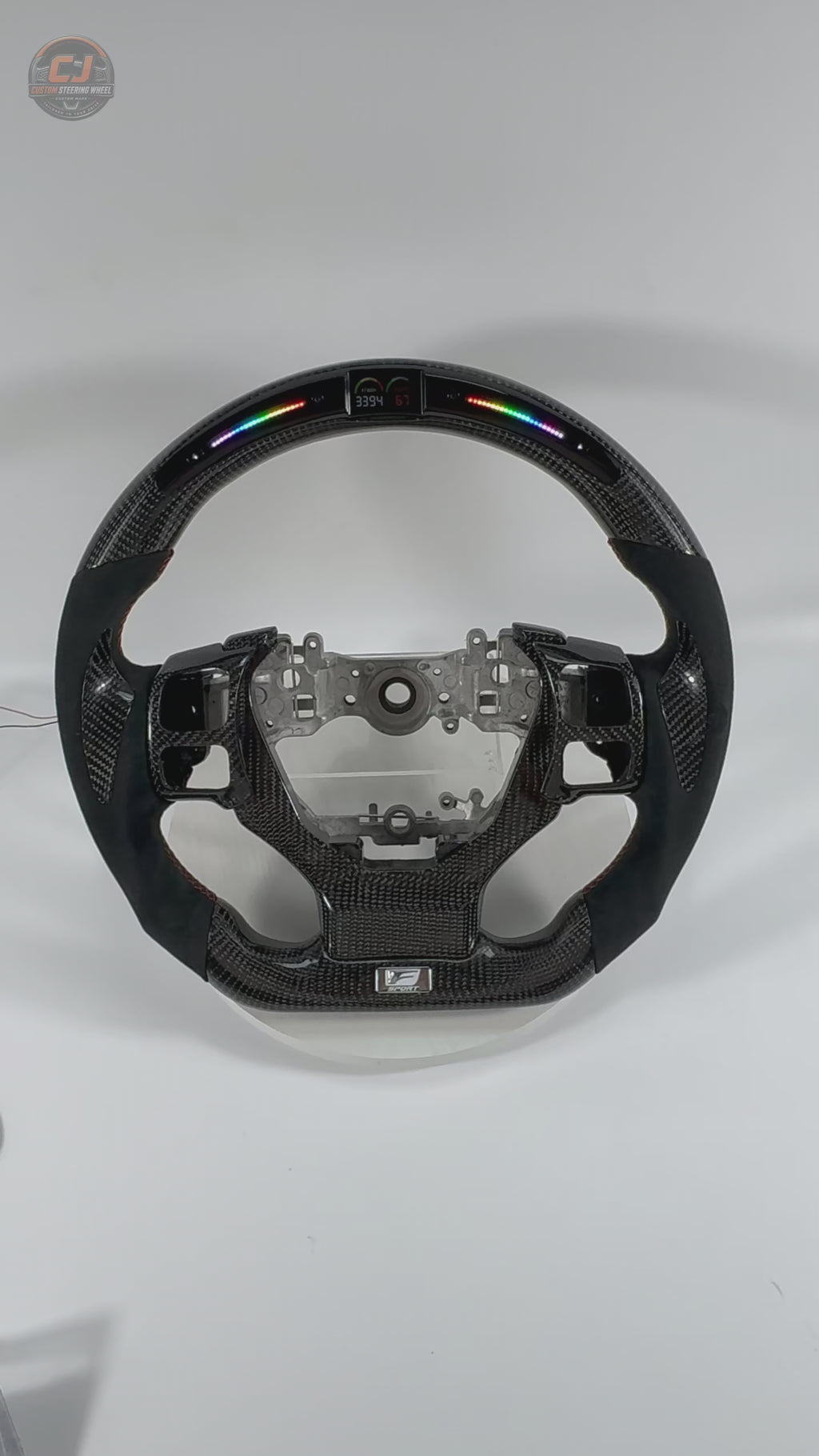 Lexus Performance Steering Wheel Video Showcasing Carbon Fiber Construction Alcantara Grip LED Shift Indicator Airbag Cover And Precision Detailing For Lexus IS 2014 2020 RC 2015 2020 GS 2013 2020 NX 2015 2021 CT 2014 2022 CJ Mod Garage