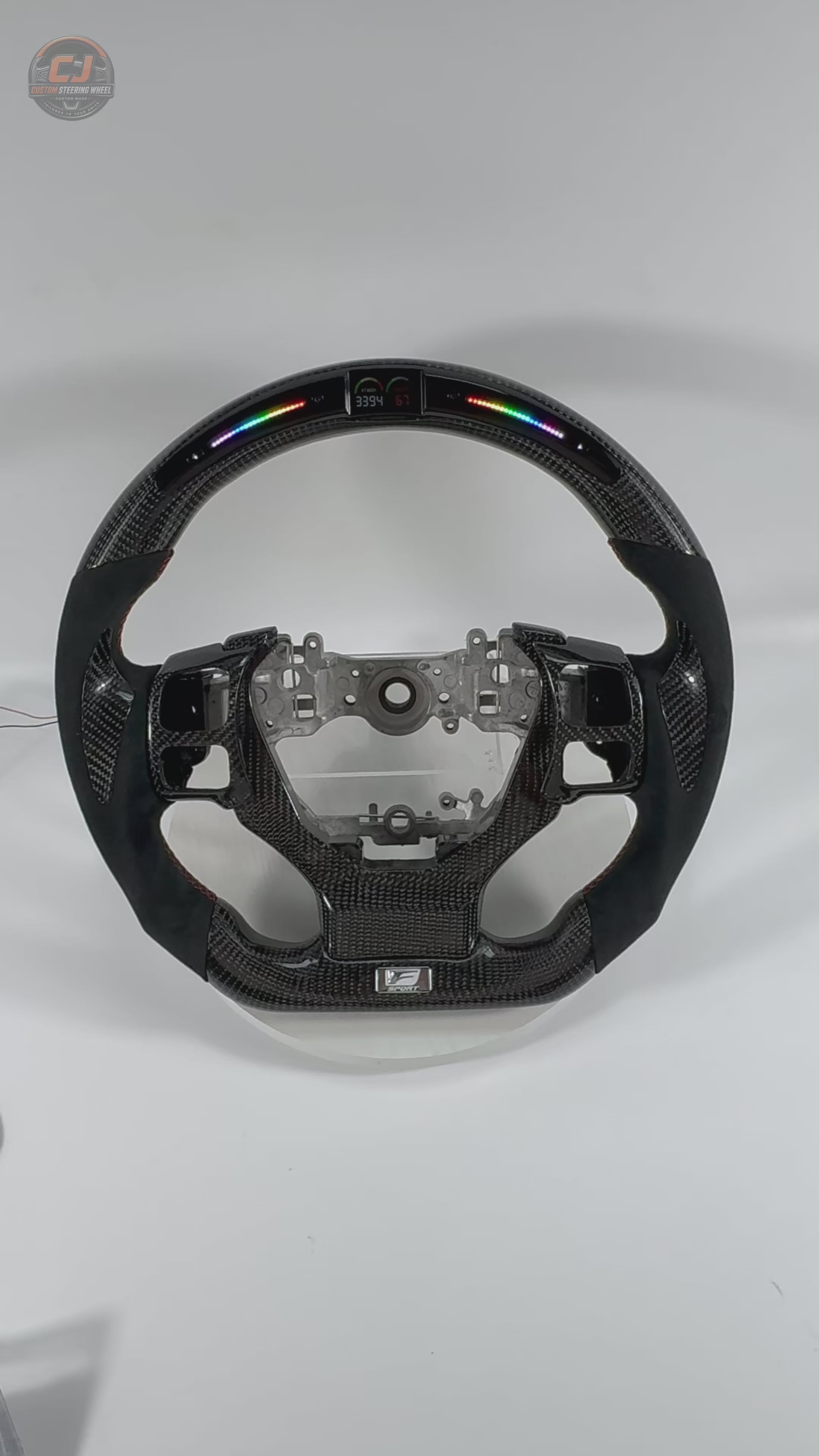 Lexus Performance Steering Wheel Video Showcasing Carbon Fiber Construction Alcantara Grip LED Shift Indicator Airbag Cover And Precision Detailing For Lexus IS 2014 2020 RC 2015 2020 GS 2013 2020 NX 2015 2021 CT 2014 2022 CJ Mod Garage