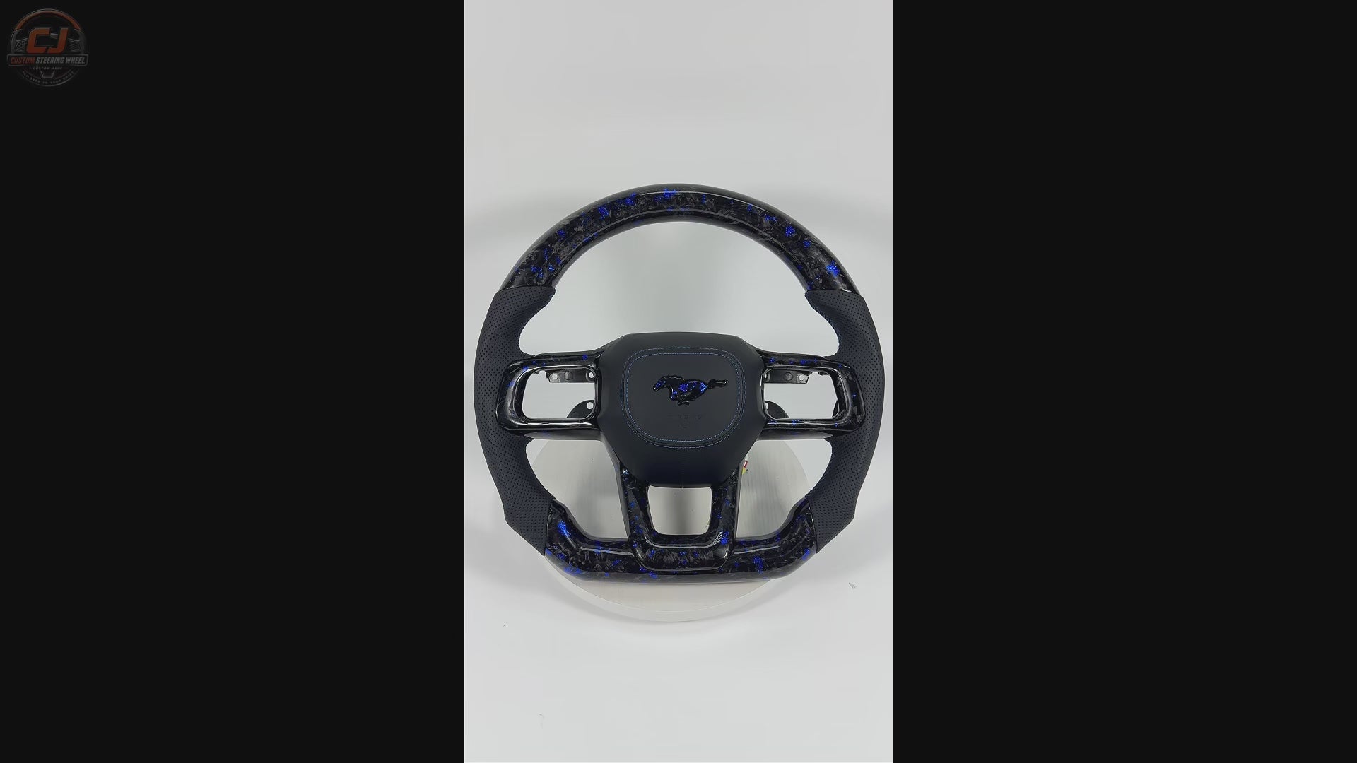 FOR Ford Mustang S650/GT 2024-2026 Carbon Fiber Steering Wheel, Black Carbon Fiber & Black Perforated Leather & LED - CJ Mod Garage & Video Showcase