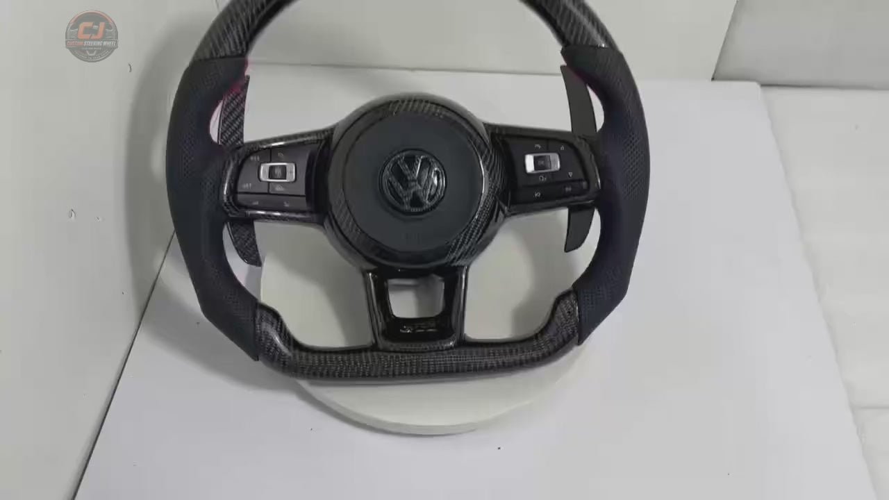 VW Golf GTI Mk7 2013 to 2020 white background product video showing carbon fiber and red stitching CJ Mod Garage