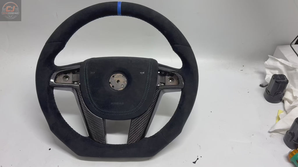 FOR Holden Commodore VE/Pontiac G8 Steering Wheel - Black Alcantara & Blue Stripe at 12 o'clock & Alcantara Airbag Cover - CJ Mod Garage & Video Showcase