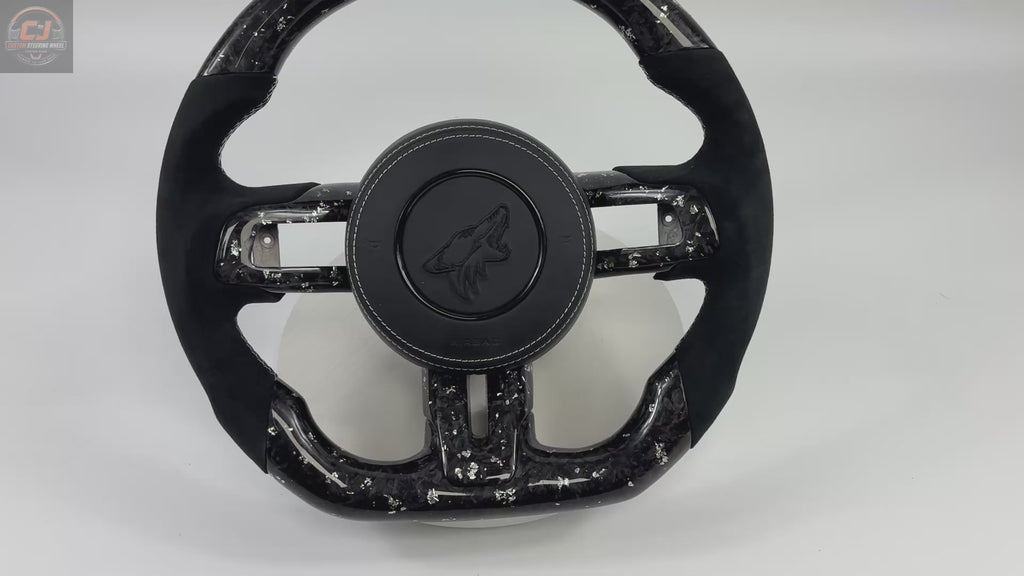 FOR Ford Mustang S550/GT 2015-2023 Carbon Fiber Steering Wheel - Silver Forged Carbon Fiber & Black Alcantara & Airbag Cover - CJ Mod Garage & Video Showcase