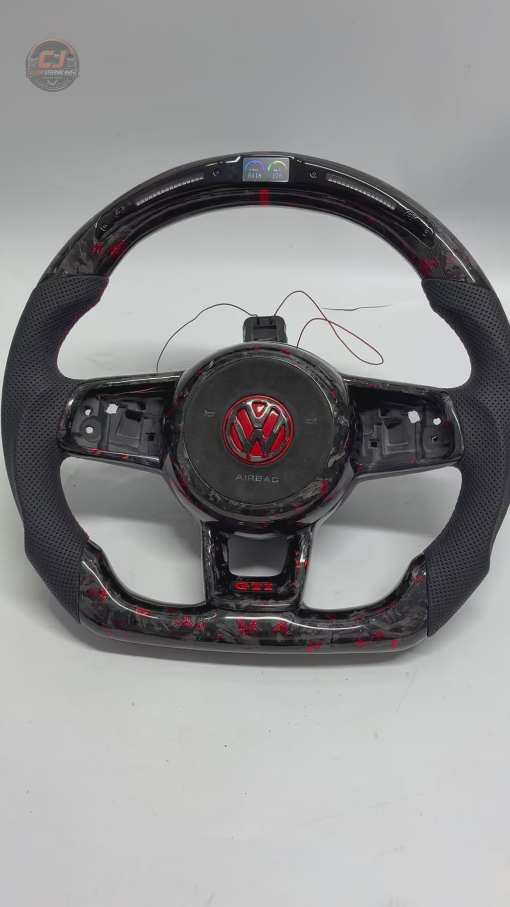 Volkswagen Golf GTI Mk7 2013 to 2020 studio video showing red forged carbon LED steering wheel details CJ Mod Garage
