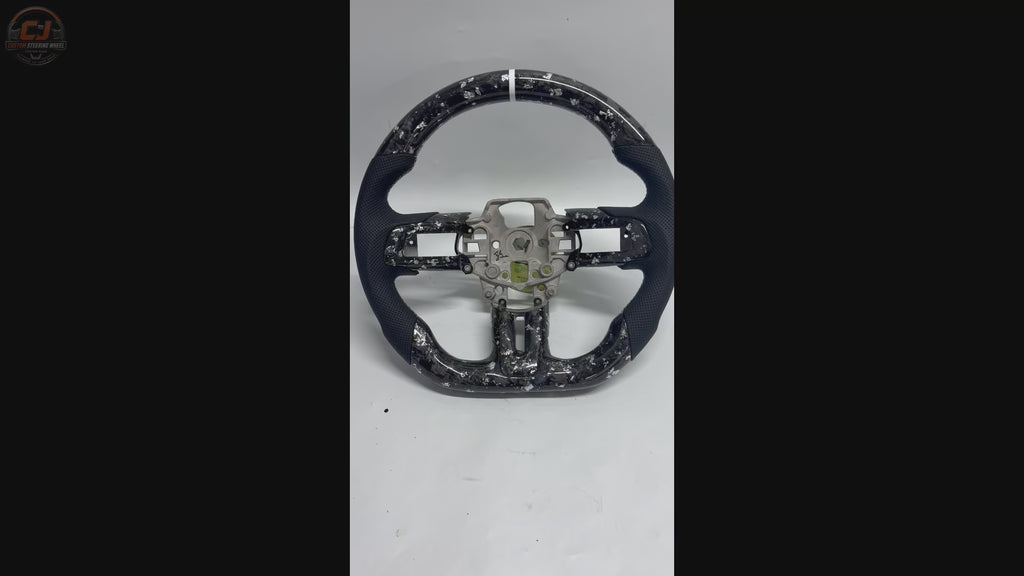 FOR Ford Mustang S550/GT 2015-2023 Carbon Fiber Steering Wheel - Silver Forged Carbon Fiber & Black Perforated Leather - CJ Mod Garage & Video Showcase