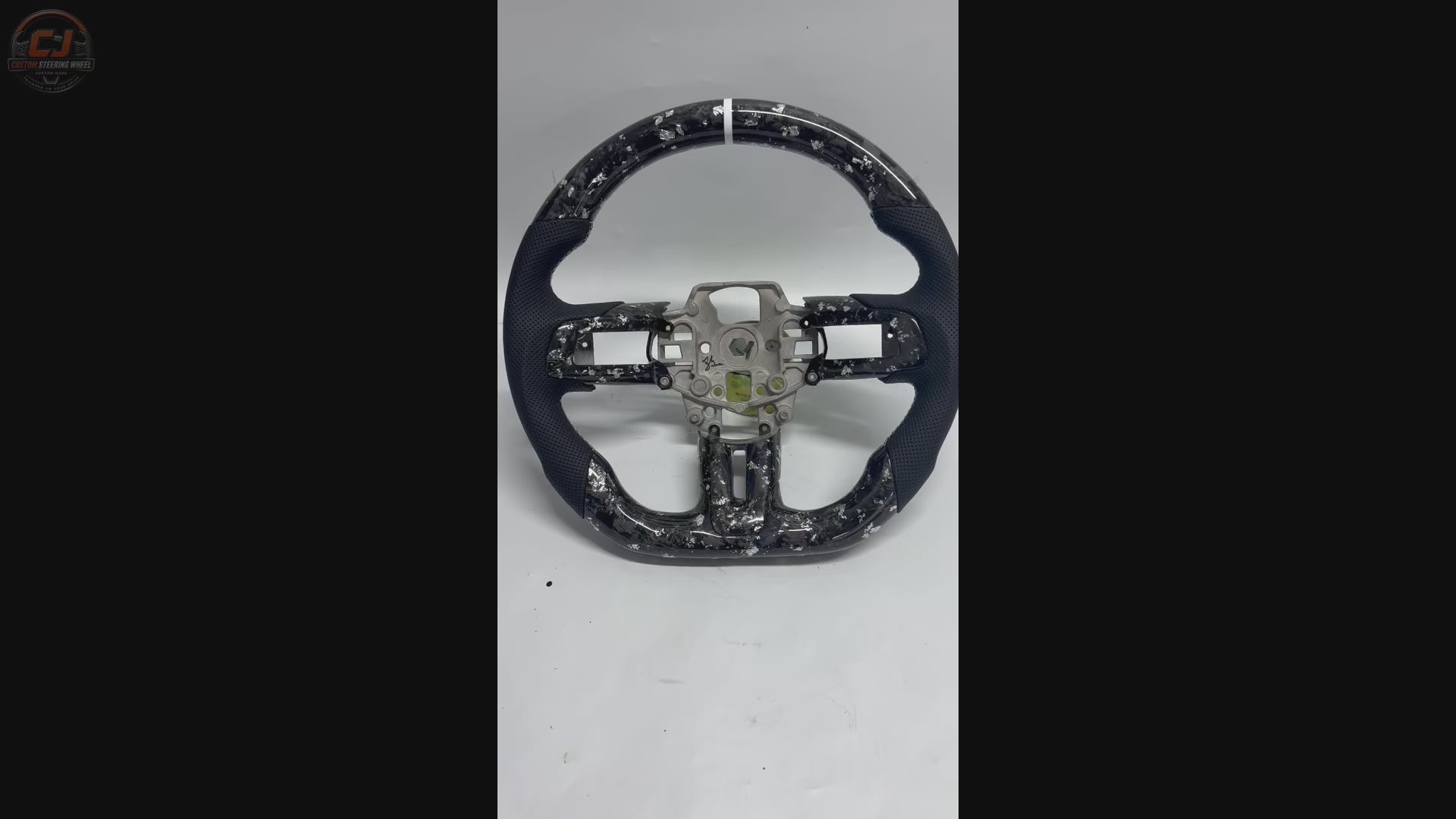FOR Ford Mustang S550/GT 2015-2023 Carbon Fiber Steering Wheel - Silver Forged Carbon Fiber & Black Perforated Leather - CJ Mod Garage & Video Showcase