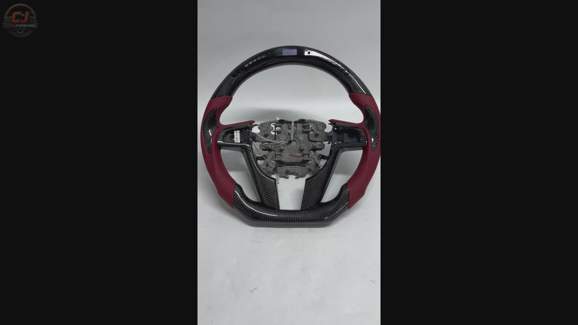 FOR Holden VE/Pontiac G8 Steering Wheel - Black Carbon Fiber & Bordeaux Red Perforated Leather & LED - CJ Mod Garage & Video Showcase