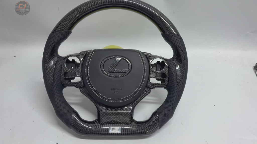 Premium Lexus Steering Wheel Video Showcasing Carbon Fiber Construction Black Leather Grips Included Airbag Cover And Detailed Craftsmanship For Lexus IS 2014 2020 RC 2015 2020 GS 2013 2020 NX 2015 2021 CT 2014 2022 CJ Mod Garage