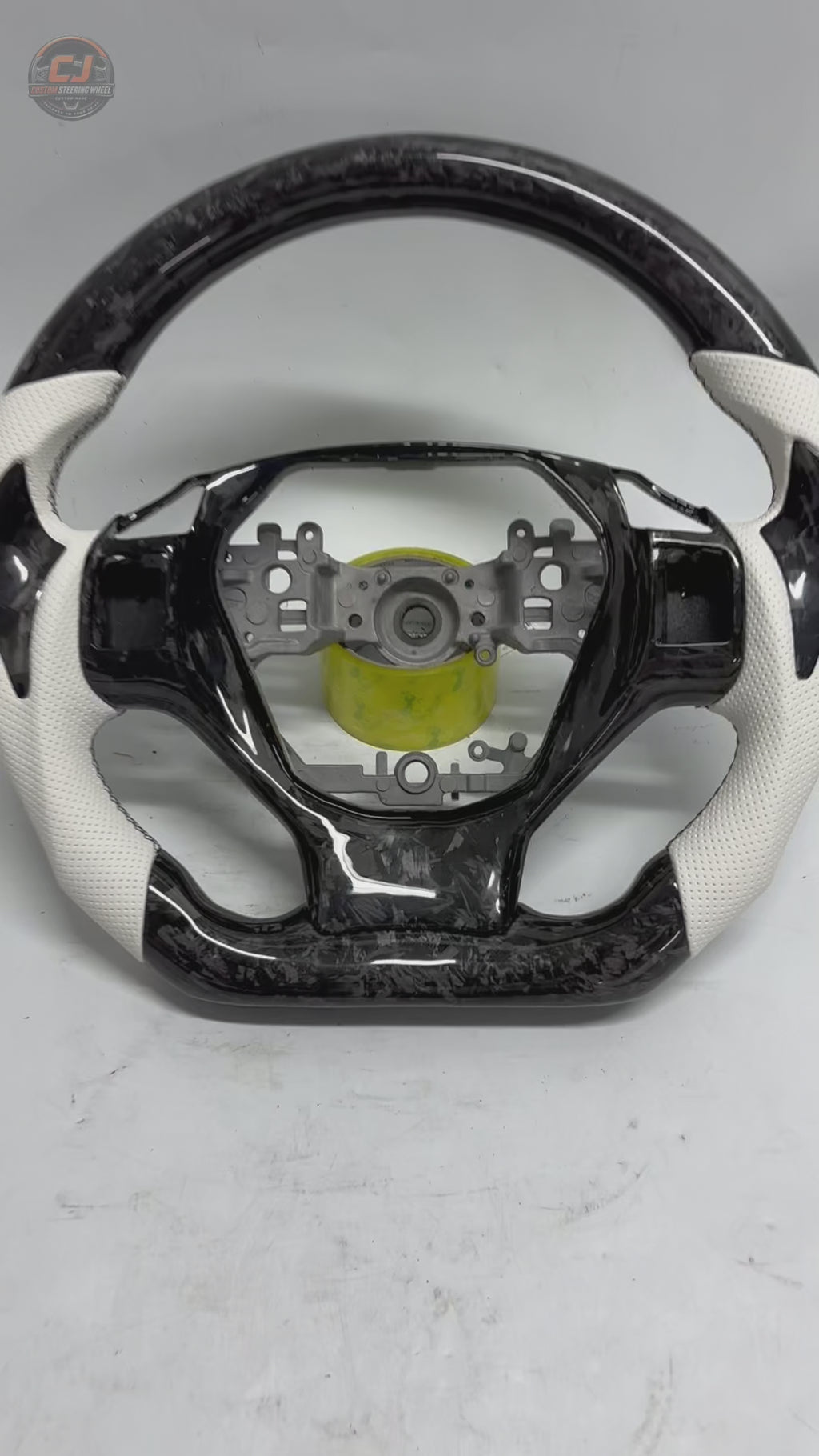 Premium Lexus Custom Steering Wheel Video Showcasing Forged Carbon Texture White Leather Grips Flat Bottom Construction And Detailed Craftsmanship For Lexus IS 2014 2020 RC 2015 2020 GS 2013 2020 NX 2015 2021 CT 2014 2022 CJ Mod Garage