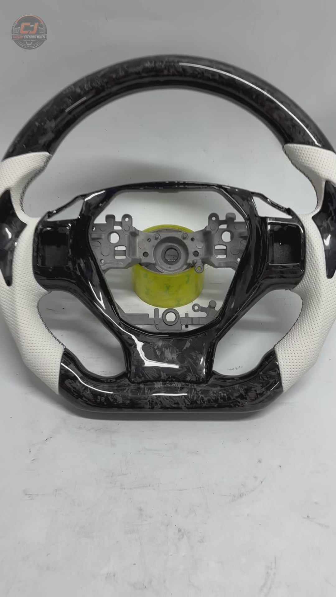 Premium Lexus Custom Steering Wheel Video Showcasing Forged Carbon Texture White Leather Grips Flat Bottom Construction And Detailed Craftsmanship For Lexus IS 2014 2020 RC 2015 2020 GS 2013 2020 NX 2015 2021 CT 2014 2022 CJ Mod Garage