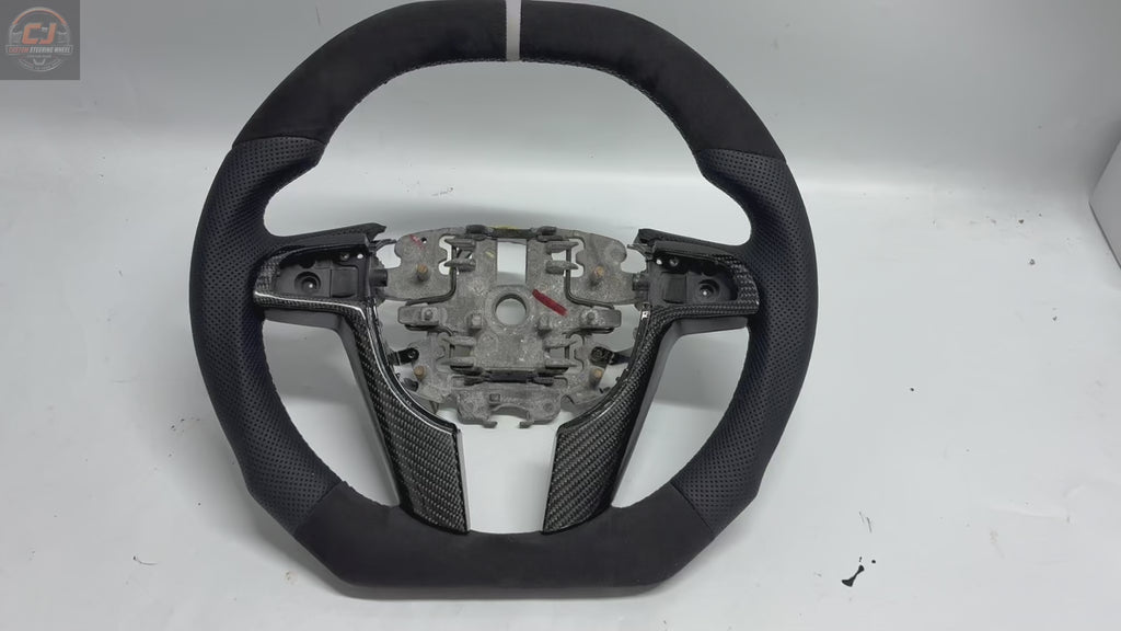 FOR Holden Commodore VE/Pontiac G8 Steering Wheel - Black Alcantara & Black Perforated Leather & White Stripe at 12 o'clock - CJ Mod Garage & Video Showcase