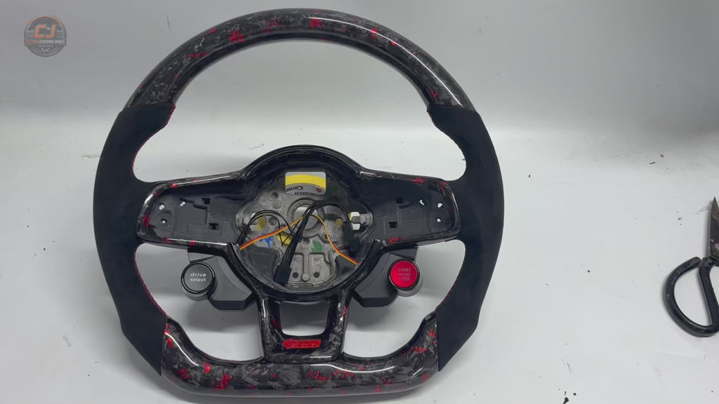 Volkswagen Golf GTI Mk7 2013 to 2020 white background product video showing red forged carbon suede grips CJ Mod Garage